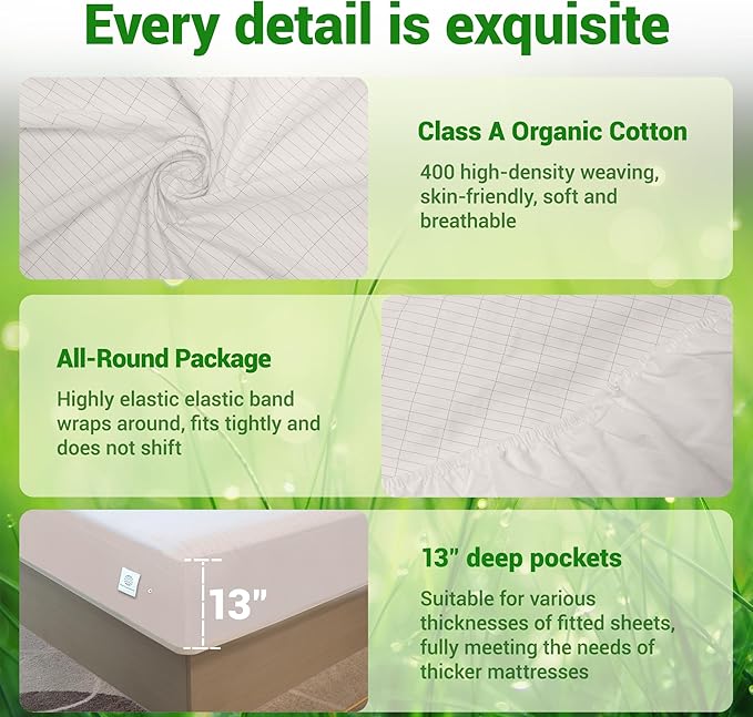 Grounding Sheets King, 90% Organic Cotton + 10% Silver Fiber, Grounding Sheets Can Improve Sleep and Sub-Health, Grounding Well Bed Sheets with 15 ft Gounding Wire(White,76"x80"x13")