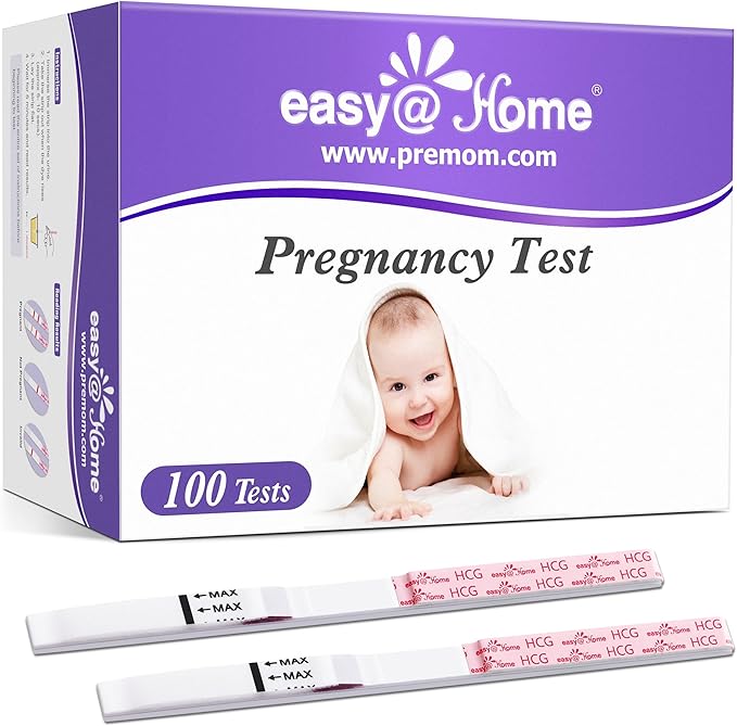 Easy@Home Pregnancy Test Strips: 100 Bulk Pregnancy Strips, Early Detection hCG Test Kit - Pruebas de Embarazo, Powered by Premom APP | 100 Pack