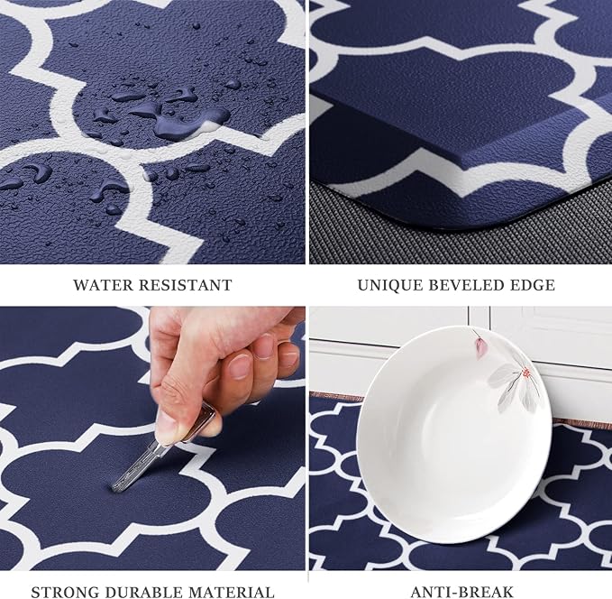 WISELIFE Kitchen Runner Rugs Anti-Fatigue mats - 4/5 Inch Non Slip Waterproof Ergonomic Comfort Mat for Kitchen, Floor Home, Office, Sink, Laundry (17.3"x 28",Blue)
