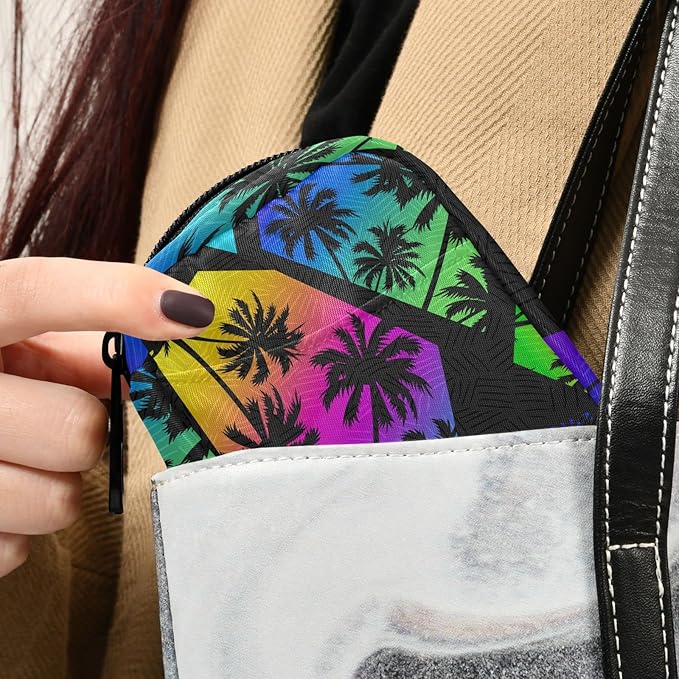 Pill Box Colorful Geometry Palm Trees 7 Day Pill Case Travel Pill Organizer Bag with Zipper Portable Weekly Vitamin Medicine Supplement Holder Pouch Bag