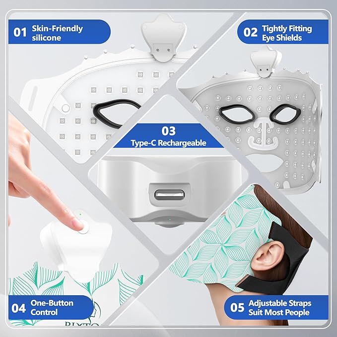 Red Light Therapy for Face, 7 Colors LED Mask Light Therapy, Infrared Face Mask Light Therapy for Reduce Wrinkles, Skincare at Home and Travel, Green