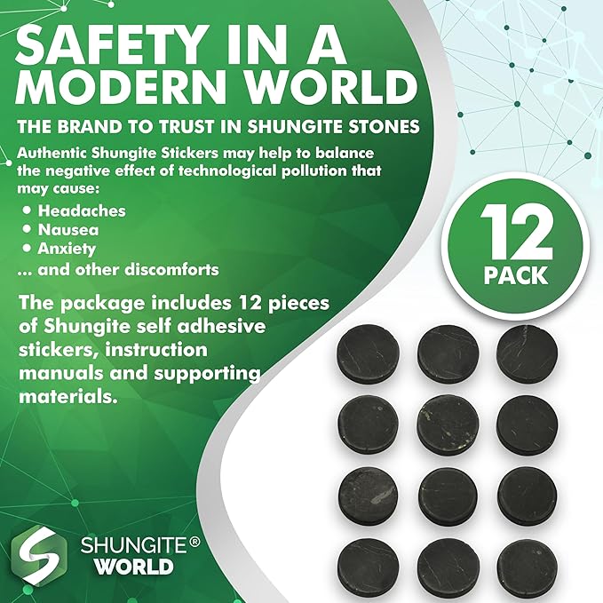 12 pcs Authentic Shungite Stickers Unpolished 20 mm / 0.78" Genuine Healing Energy Stone Protection Plate for Cell Phone Case Tablet Laptop Computer Noble Gemstone Protector Crystal