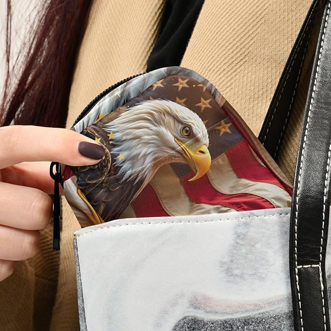 Pfrewn Patriotic Pill Organizer Case American Bald Eagle American Flag Travel Pill Box with Zipper 7 Day Portable Small Weekly Vitamin Medicine Supplement Holder Pouch Bag