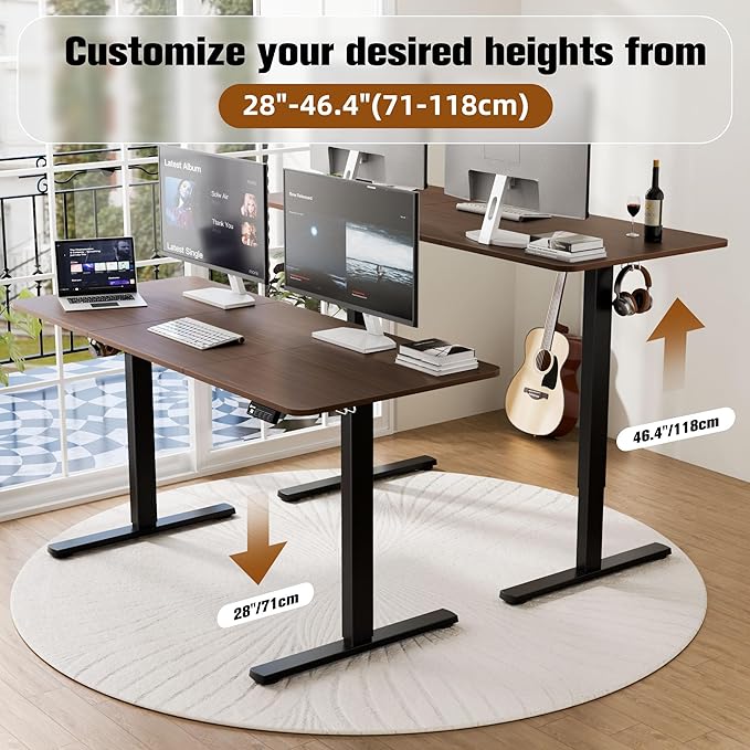 ERGOMAKER Electric Standing Desk, 55" x 23.6" Height Adjustable Sit Stand Desk with Splice Board for Home Office, Computer Desk Memory Preset (Black Frame, Walnut Desktop)