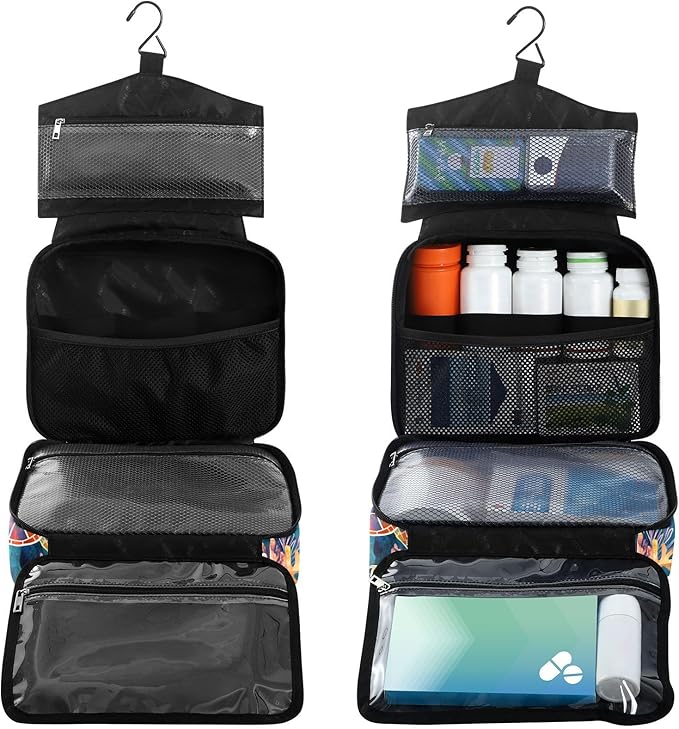 Fustylead Hand Draw Sea Turtle and Fish Coral Pill Organizer Bag Large Medicine Travel Carrying Case with Zipper for Vitamin Supplements Fish Oil, Empty First Aid Kit for Hiking Camping