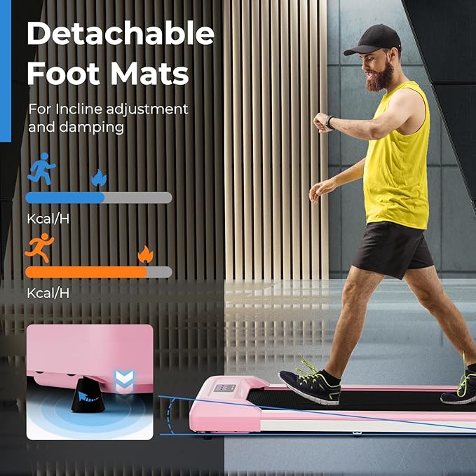 GYMAX Walking Pad, 2.25HP Under Desk Treadmill with LED Display, Remote Control & 7-Layer Belt, Compact Portable Jogging Running Machine for Home Office Small Space
