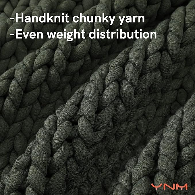 YnM Weighted Blanket, Handmade Chunky Knitted Design, Soft and Cozy, Temperature Regulating and Breathable, Machine Washable Throw for Sleep or Home Decor (Forest Green, 50x60 Inch, 10lbs)