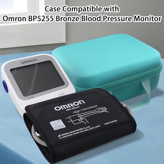 co2CREA Hard Case for OMRON Silver Upper Arm Blood Pressure Monitor BP5255, Mesh Pocket for Other Small Accessories, Mint Green