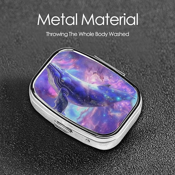 Dreamy Galaxy Whale Pill Box with Mirror 2 Compartments Square Pill Organizer for Pocket