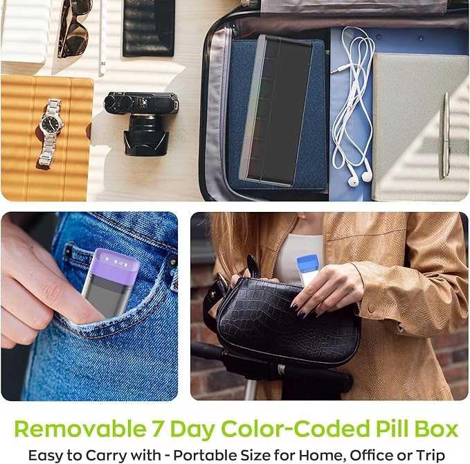 Weekly Pill Organizer 1 Time a Day, HIONXMGA Portable Detachable Travel Pill Box 7 Day, Large Once Daily Pill Holder Case, Color-Coded Dispenser for Vitamin Medicine Supplement Fish Oil, Black