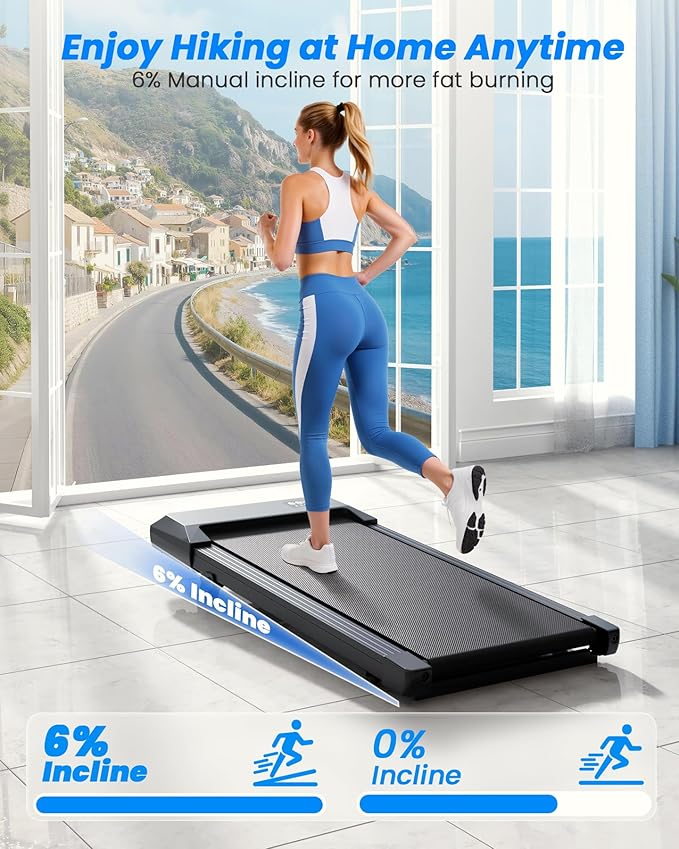MJWW Walking pad, 6% Manual Incline Under Desk Treadmills, 300 LBS Walking pad treamill, 3 in 1 Treadmills for Home & Office, Portable treamill with LED Display