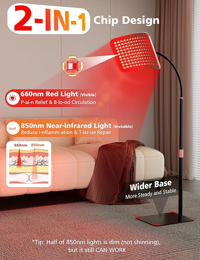 Aulanto Red Light Panel, Red Light Therapy for Face and Body with Adjustable Stand, 2-in-1 Chips Red Light Therapy Panel 660nm Red Light and 850nm Near Infrared Red Light Therapy Device at Home