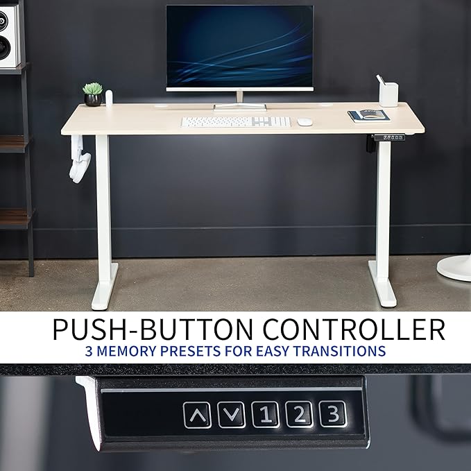 VIVO Electric 55 x 24 in Standing Desk, Memory Height Adjustment, Light Wood Top White Frame, DESK-E155TC