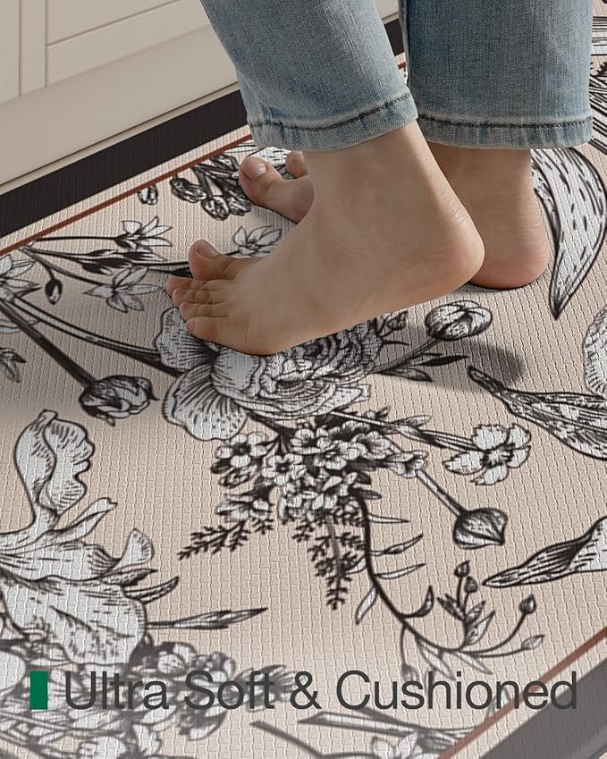 LUMI Anti Fatigue Kitchen Cushioned Mat for Floor, Padded Waterproof Runner for Standing, Stain Resistant Comfort Rugs for Home, Sink, Laundry, 24x87