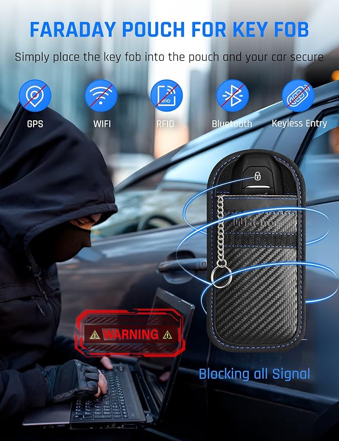 2 Pack Faraday Pouch for Key Fob, RFID Signal Blocking Bag, Car Key Fob Protector, Anti-Theft Shielding Case Blocker (Red+blue)