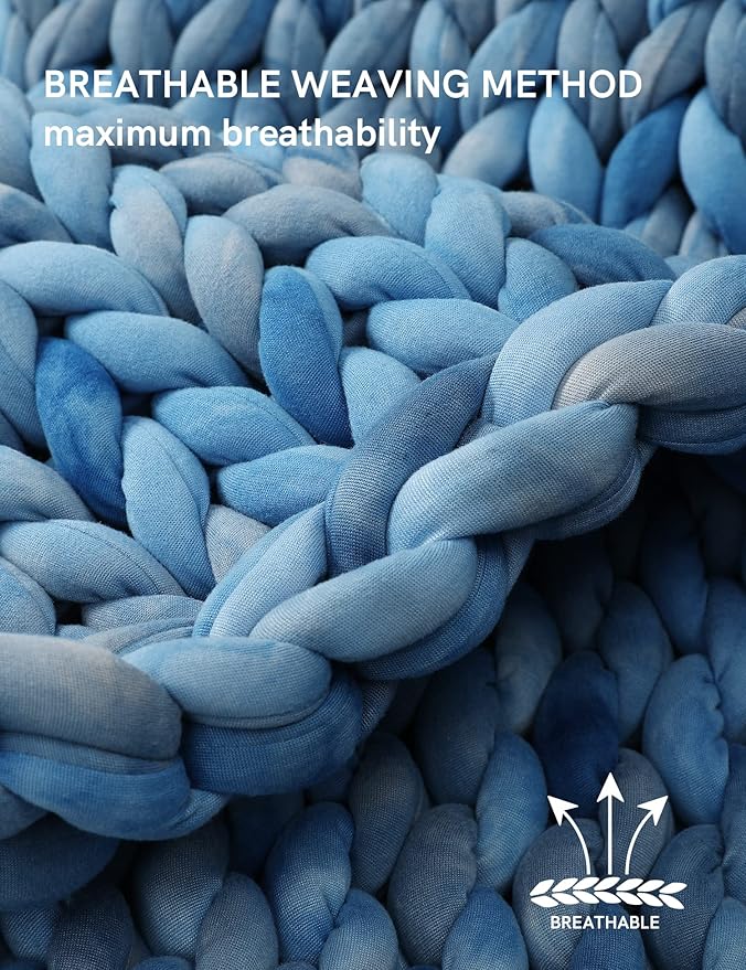 YnM Weighted Blanket, Handmade Chunky Knitted Design, Soft and Cozy, Temperature Regulating and Breathable, Machine Washable Throw for Sleep or Home Decor (Dark Blue Tie-Dyed, 60x80 Inch, 15lbs)
