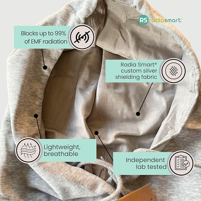 Radia Smart® EMF Protection Hood, Faraday Hat, 5G Blocking, RF Shielding, WiFi Shield, Brain Coat, Grey