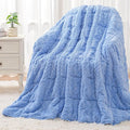 Wemore Weighted Blanket for Adults Queen Size 15 lbs, Dual Sided Soft Fuzzy Jacquard Sherpa Weighted Blankets Throw, Cozy Fluffy Knitted Heavy Blanket for Couch Bed, Blue, 60 x 80 inches