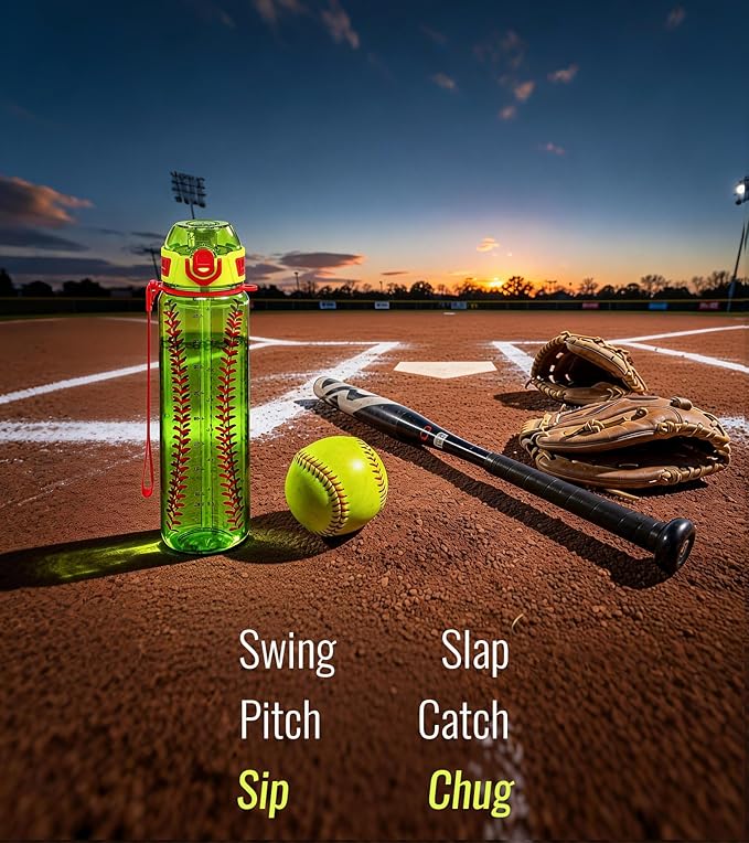 32oz/1L Sport Water Bottle, Light Tritan, Quick-Open Chug Lid/Straw 2-in-1, Leak-Proof, Dishwasher-Safe, BPA-Free, Drop-Resist & Scratch-Resist for Travel/Gym/Office/Fan Gift (Softball)