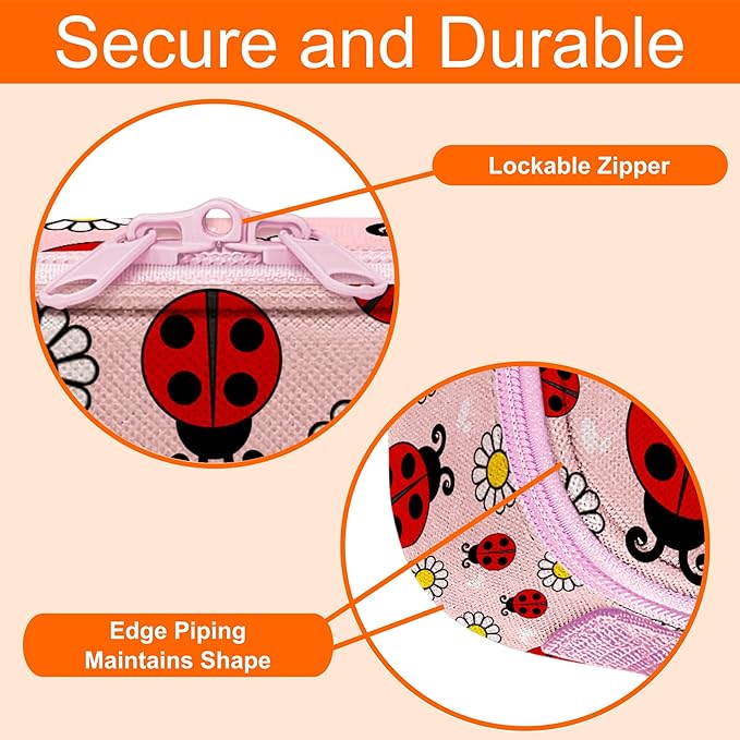 Medium Travel Pill Bottle Organizer, Child Medicine Bag with Zipper Toy, Carrier for Kids Medications and Medical Supplies - Lady Bugs