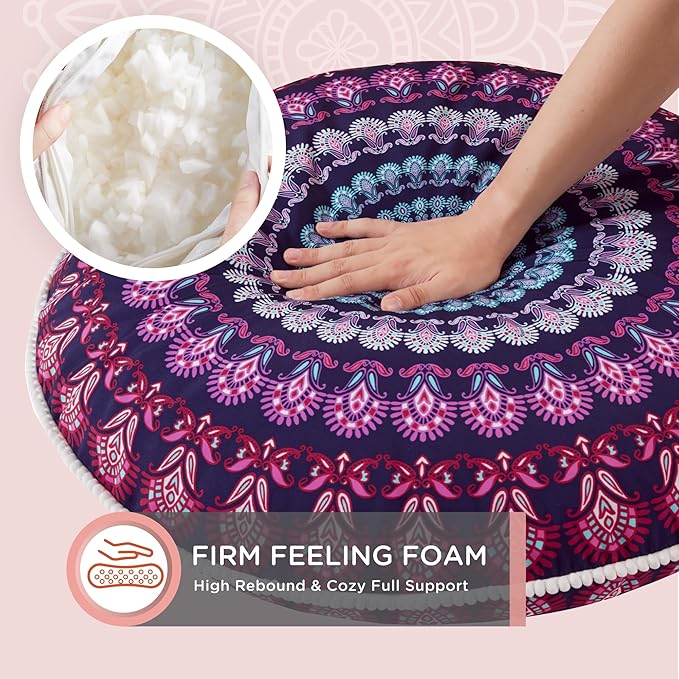Codi 32 Inch Round Floor Pillow, Large Meditation Pouf Cushion , Memory Foam Stuffer Circle Throw Pillows - (Purple Orchid, 1 Count (Pack of 1))