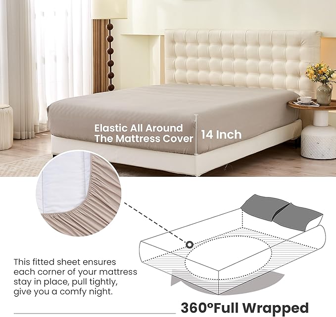 Simple&Opulence Belgian Linen Sheet Set Solid Color - Sheet Set 4PC - Cal King Natural Flax Cotton Blend Soft Bedding Breathable Farmhouse - Khaki, California King