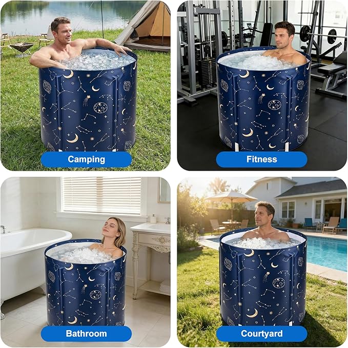 STARBRILLIANT Portable Foldable Bathtub, Collapsible Adult Travel Bath Tub for Camping, Home & Spa, Space-Saving Storage, Durable PVC Material (Starry Sky A, 27inch)