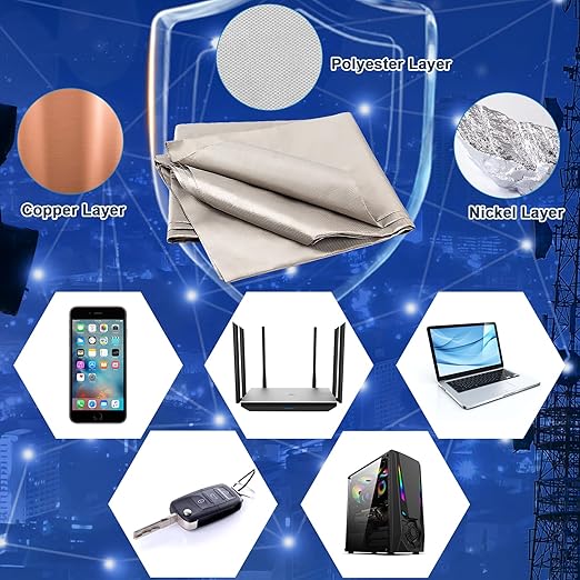 Faraday Fabric 43” x 118”, Military Grade Signal Blocking Cloth Shields, Conductive Material Cover for WiFi, Cell, Bluetooth, RFID, EMP Protection with Faraday Tape