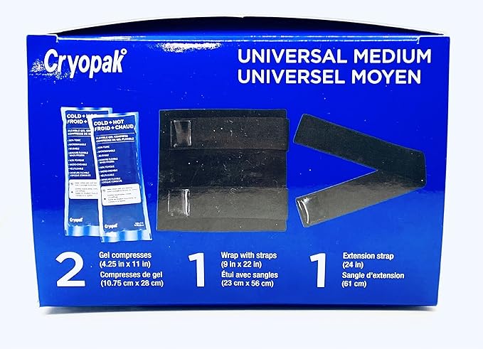 Cryopak Cold and Hot Therapy Wrap, Black, Latex-Free, Non-Toxic, for Back, Abdomen, Hip, Sports Injury Prevention, Recovery (Medium). kit Includes Flexible Gel Compress, Sleeve and Strap.
