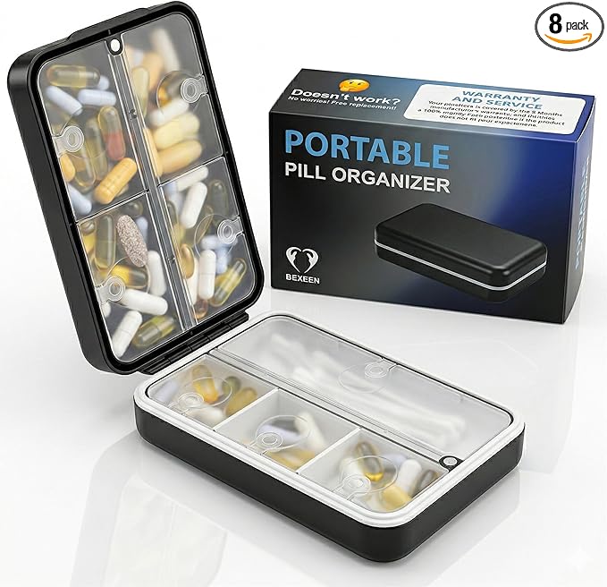 Travel Pill Organizer Box – Moisture Proof Case with Magnetic Closure, Large 8-Compartment Holder for Pills, Vitamins and Supplements, Reliable Medicine Organizer for Daily Use at Home or on the Go