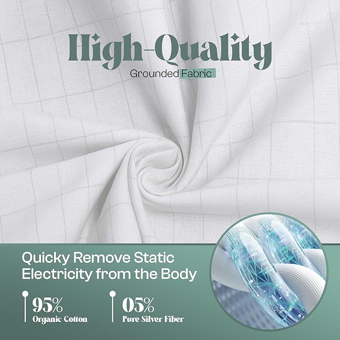 LuxeCraft Grounding Fitted Sheet – Organic Cotton & Silver Fiber | Breathable, Skin-Friendly | 15" Deep | Includes Tester Pen, Wristband, Eye Mask & Cord, King Size (White)