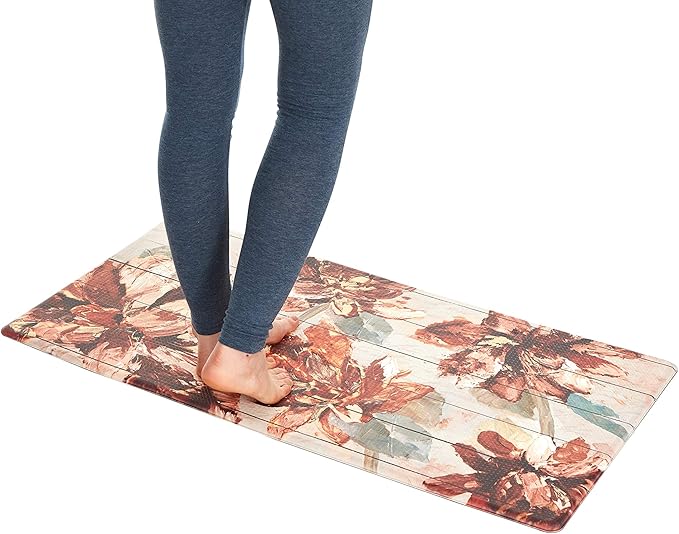 J&V TEXTILES Anti Fatigue Kitchen Mat for Floor, Embossed Themed Cushioned Kitchen Runner Rug Mat, Non Slip, Easy Wipe Clean, 1/2 Inch Thick (20x39 inches, Floral)
