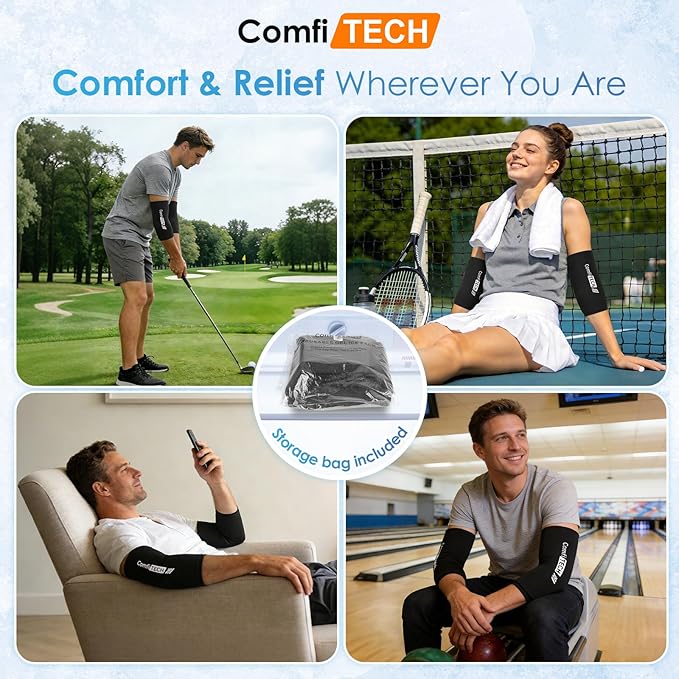 Comfitech 2 Pack Tennis Elbow Ice Pack Wraps, Golfers Arm Brace Flexible Reusable Gel Cold Compression Sleeve for Forearm & Calf Discomfort, Muscle Relaxation, Pitchers, Arthritis, Large