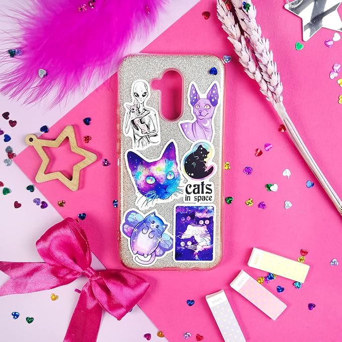 BulbaCraft 100Pcs Space Cat Stickers - Galaxy Cate Stickers, Gifts for Women & Men