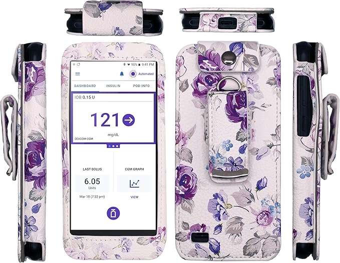 SNK Designed Fitted Leather Case with Belt Clip for Omnipod 5 Receiver (Continuous Glucose Monitoring) (FL2/WHITE)