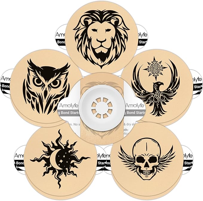 Libre 3 Sensor Covers Tattoo Waterproof, Amolyfe 10 Pack Freestyle Libre 3 Plus Covers, Bump-Proof with Hard Cap, Waterproof Breathable Medical CGM Adhesive Patches, 14-Day CGM Protection (Lion)