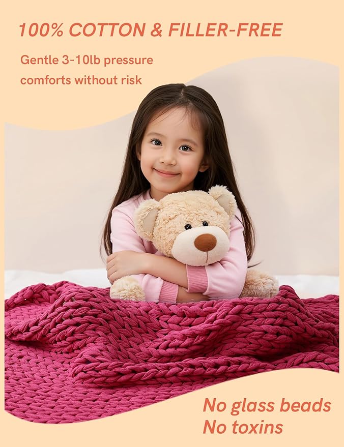 YnM Cooling Weighted Blanket, 100% Cotton Handmade Chunky Knitted Blanket, Weighted Lap, Breathable Heavy Blankets, Machine Washable Throw for Sleep or Home Decor (Rose Pink, 40x50 Inch, 7lbs)