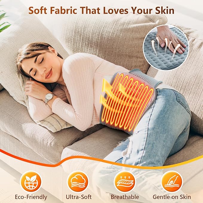 Heating Pad for Back Pain Relief, Upgraded (12"x24"+26'') Extra Large Heating Pad for Period Cramps with 4 Timers Auto Shut Off & 6 Heat Levels, Electric Heating Pad for Lower Back Neck Shoulder, Gray