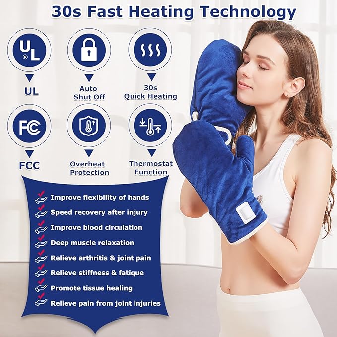 CAMECO 86℉-158℉ Heated Gloves for Arthritis Hand Pain Relief, 30s Heat Up Hand Heating Pad for Fingers & Wrists, Electric Hand Warmers Heated Mittens for Women Men, Auto Shut Off