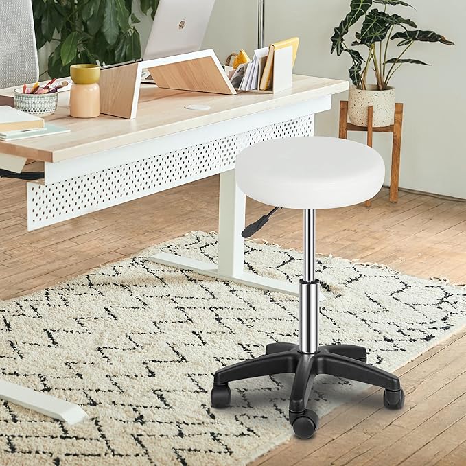 SUPER DEAL Rolling Stools Swivel Chairs Facial Massage Spa Salon Bar Stool Adjustable Hydraulic Rolling Chair, White
