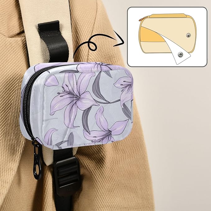 Purple Lilac Lily Travel Pill Organizer Case Box Container Weekly Portable Vitamin Medicine Holder Storage Bag with Zipper Removable