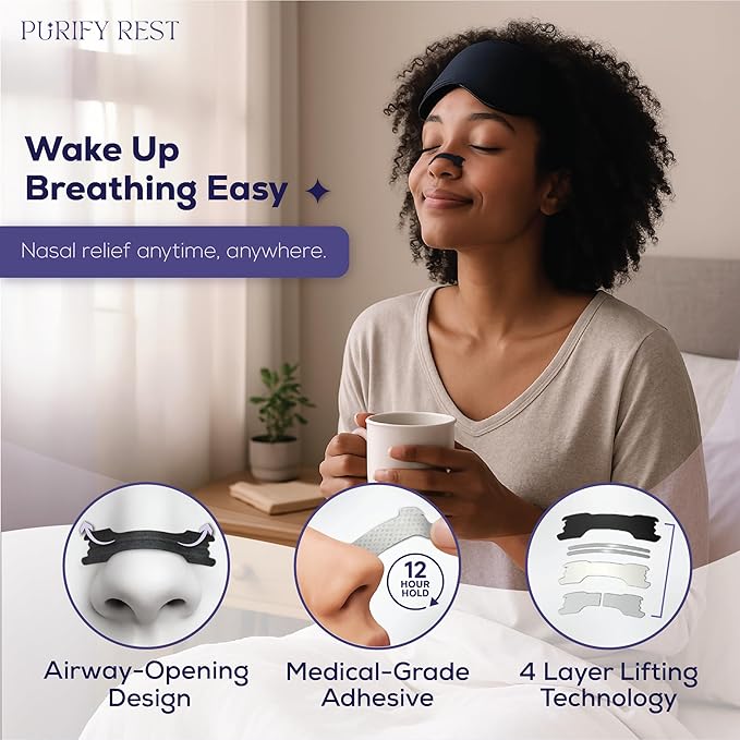 Nasal Strips for Snoring | Drug-Free Snoring Relief | Improved Breathing for Better Sleep | Skin Safe Nasal Strips | Extra Strength | Opens Nasal Passages Fast | 50 Count (Black)