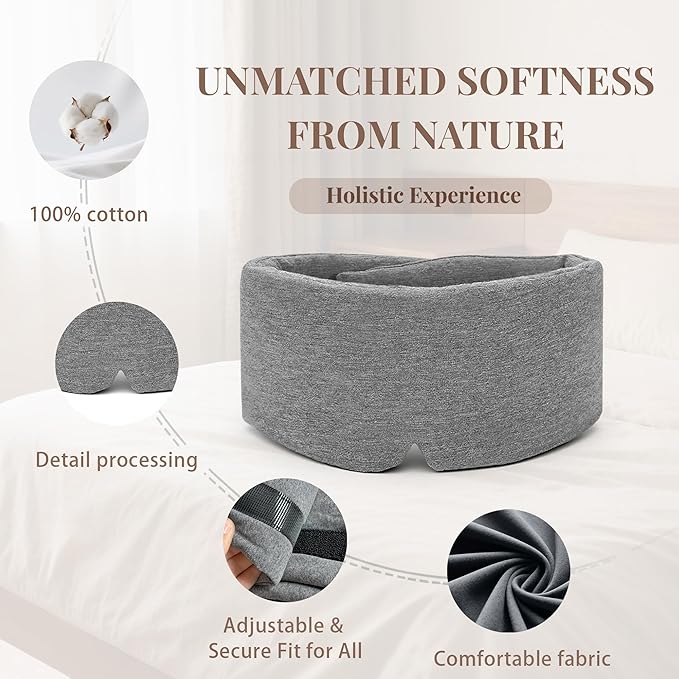 Mist Grey Modal Eye Mask for Sleep, Adjustable Breathable Wrap (70cm), Lightweight Soft Blindfold for Travel and Mediation, Holiday Ready-to-Gift Set for Men and Women from Timeless Artworks