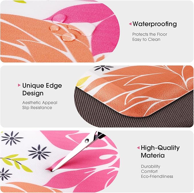 Kitchen Mats for Floor,Cushioned Rug Anti-Fatigue Mats for Kitchen Decor Accessories,Waterproof Non-Slip Mat and Rug for Office,Floor,Laundry 17.3"*28",Mutil-Pink