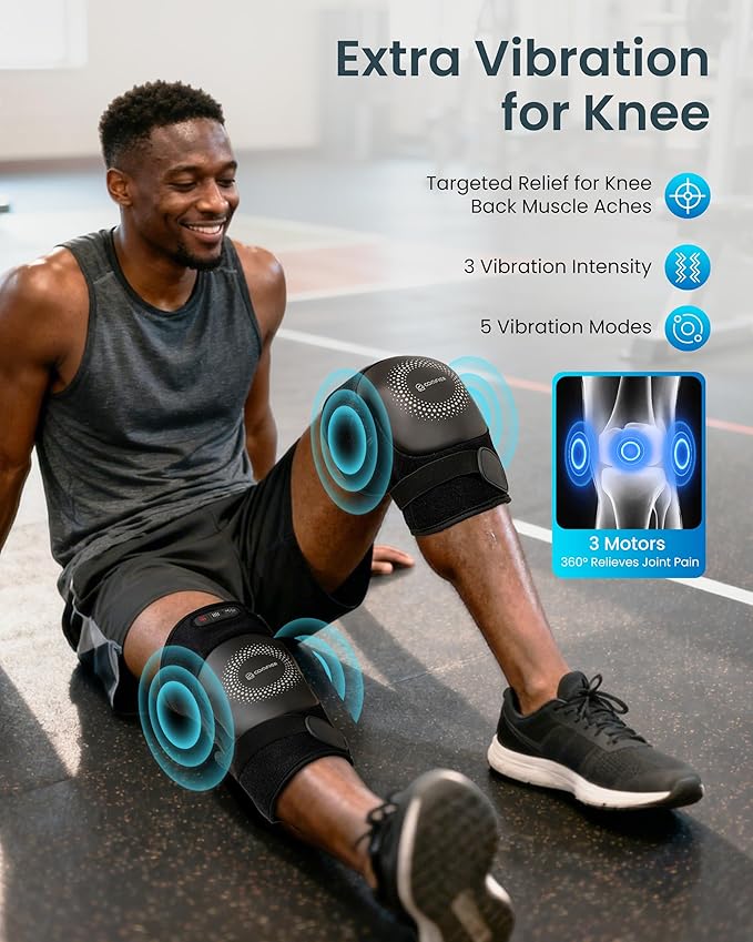 COMFIER FSA Cordless Knee Massager with Heat and Vibration for Pain Relief, HSA Eligible Items, Graphene Heating pad for Knee with 3 Heat Levels & 5 Massage Modes, Rechargeable Heated Knee Brace