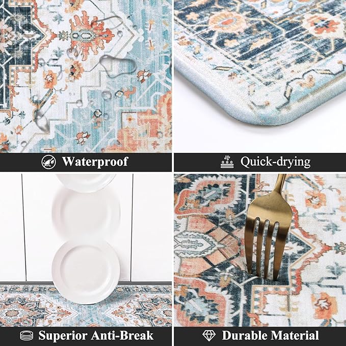 Cushioned Kitchen Rug Sets 3 Piece Anti Fatigue Kitchen Mats for Floor Non Slip Waterproof Kitchen Rugs and Mats Comfort Standing Mat Runner for Home Office,Sink,Laundry