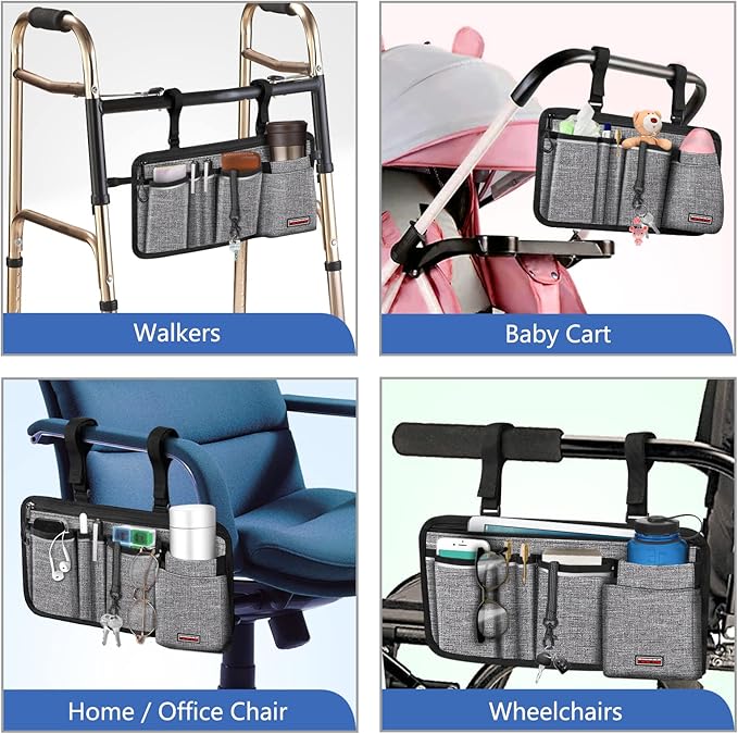 FINPAC Wheelchair Side Organizer Bag with Cup Holder(Gray) Weekly Pill Organizers (Emerald Illusions)