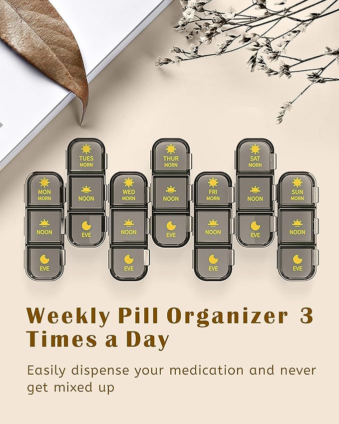 Weekly Pill Organizer 3 Times A Day, AM PM Organizer 7 Day Pill Box with Separate Compartment, Large Medicine Organizer Box, Travel Pill Cases Portable for Pills Vitamin Fish Oil Supplements (Blue)…
