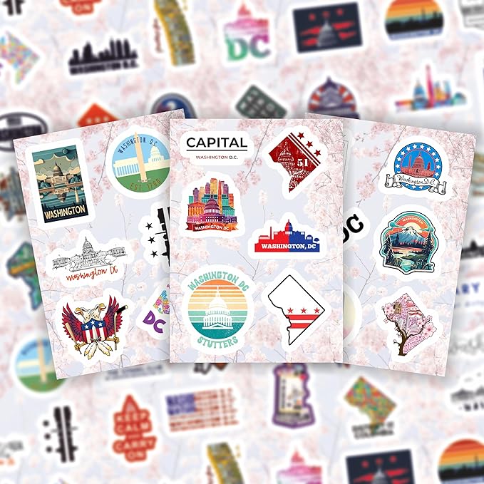 BulbaCraft 100Pcs Washington DC Stickers for Water Bottle and Laptop - Washington DC Party Supplies & Decorations, Waterproof Vinyl Decals, State Pride and Icon Stickers, Gifts for Women & Men