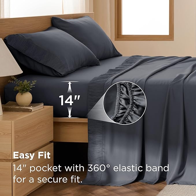 Bedsure Twin Sheets Set - 3 Pieces Soft Twin Bed Sheets - Breathable & Cooling - Hotel Luxury - Easy Care Polyester Microfiber Bedding for Women, Men, Dark Grey